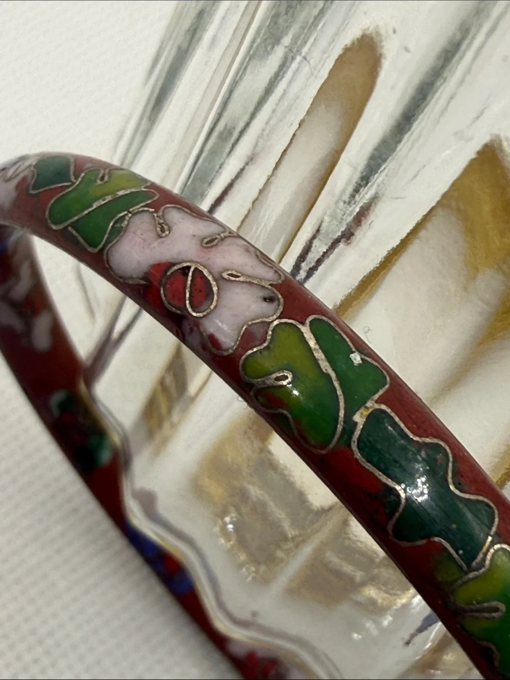 Vintage gorgeous Cloisonné Floral Enamel Bangle Bracelet - Red, Green, Blue